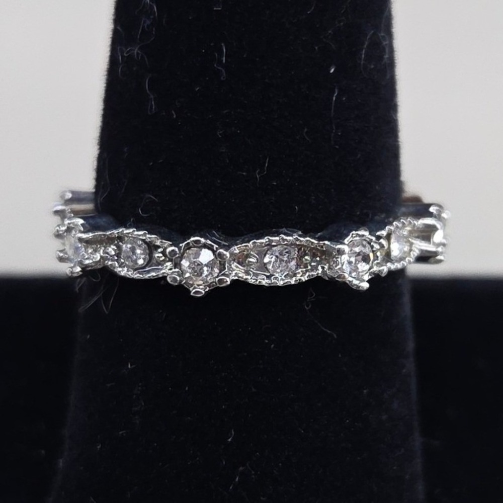 Silver‎ Tone Marquise Scalloped Rhinestone Milgrain Eternity Band Ring Size 10